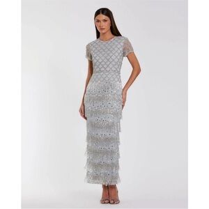 Mac Duggal 94077 Fringe Embellished Mesh Ankle Length Dress Sz 12 NEW